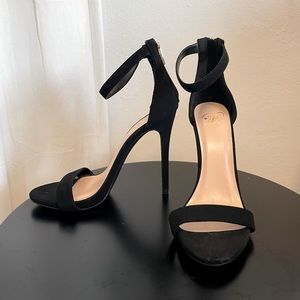 D Heart Black Suede Stilettos